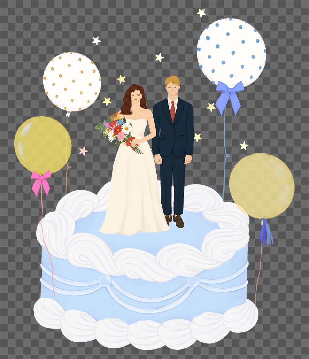 Bride png groom sticker, wedding cake graphic, transparent background