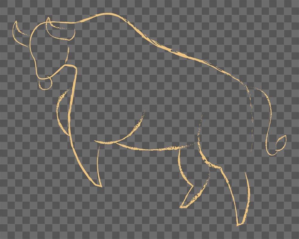 Gold ox bull png sticker, line art graphic on transparent background