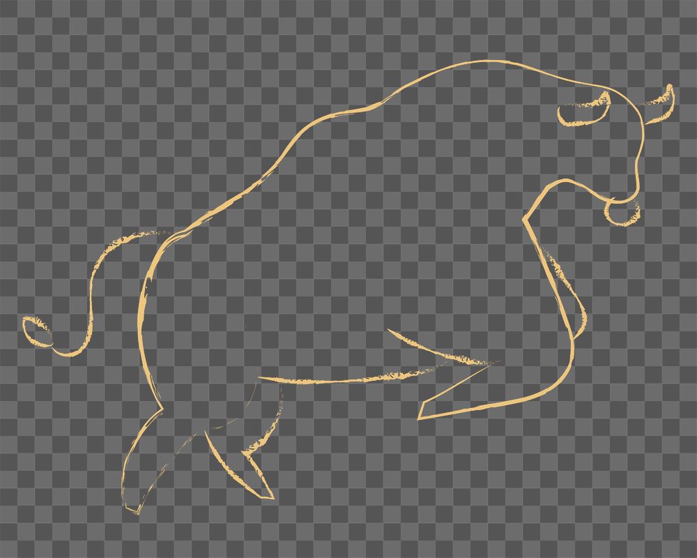 Gold ox bull png sticker, line art graphic on transparent background