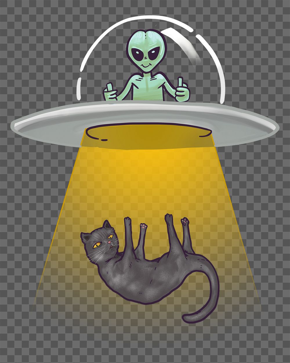 Alien stealing cat png sticker, transparent background