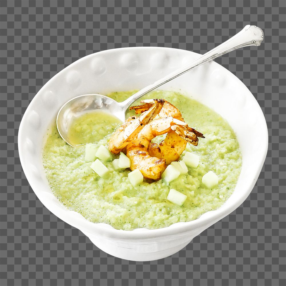 Cucumber Gazpacho with Shrimp png sticker, transparent background