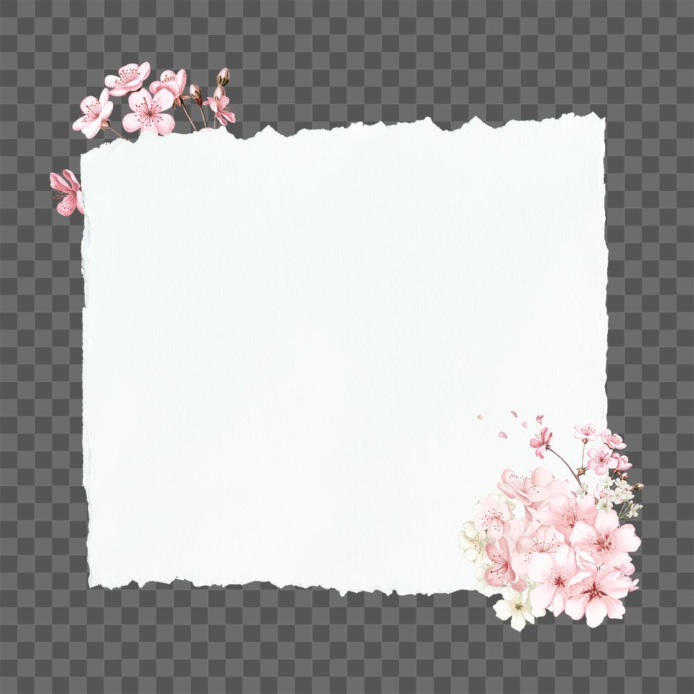 PNG Ripped paper badge, cherry blossom flower design, transparent background