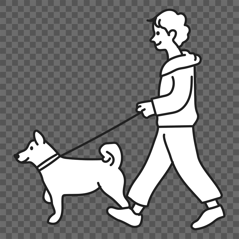 Doodle man walking dog png illustration, transparent background