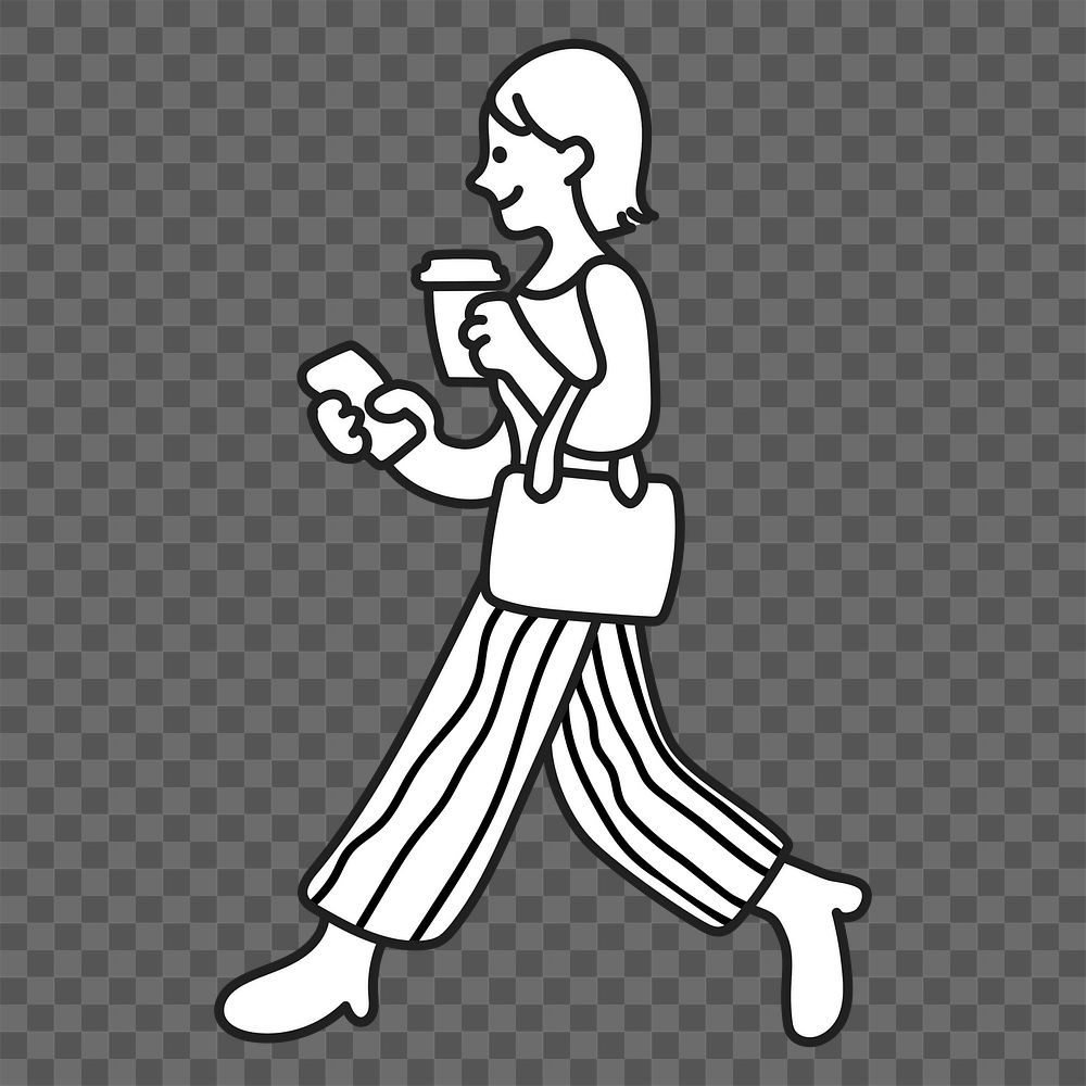 Doodle woman walking png illustration, transparent background