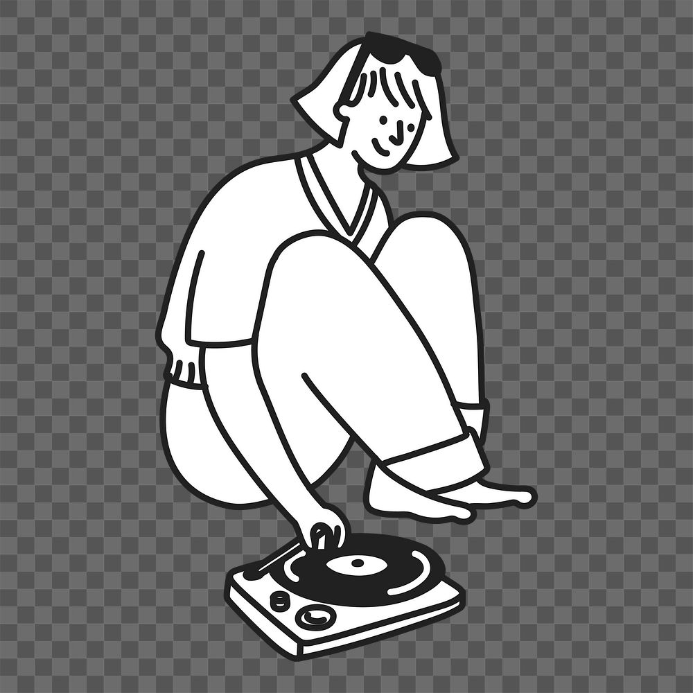Doodle woman sitting png illustration, transparent background