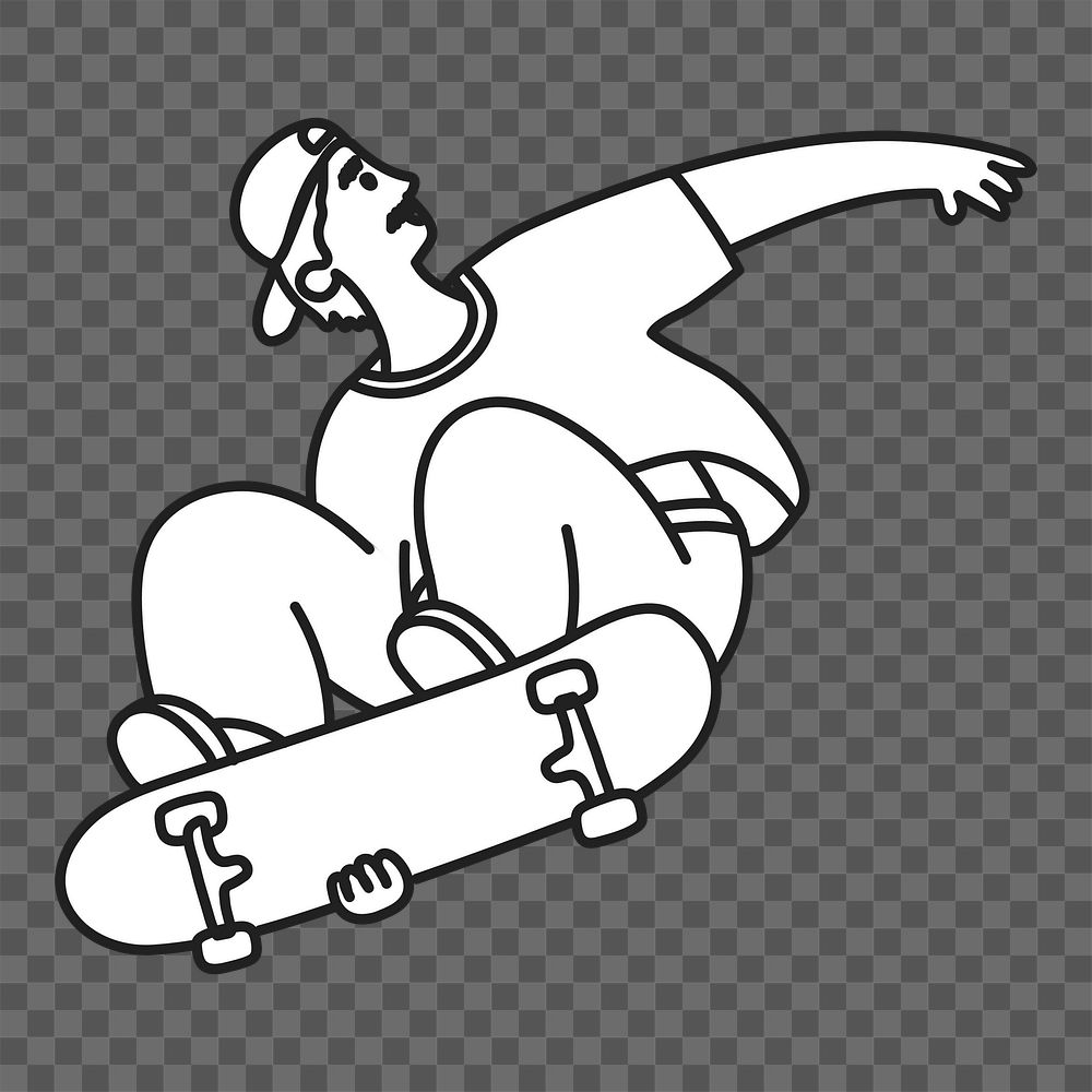 Doodle man on skateboard png illustration, transparent background