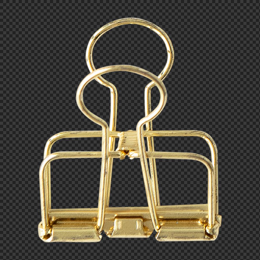 Elegant golden clip stationery png collage element, transparent background