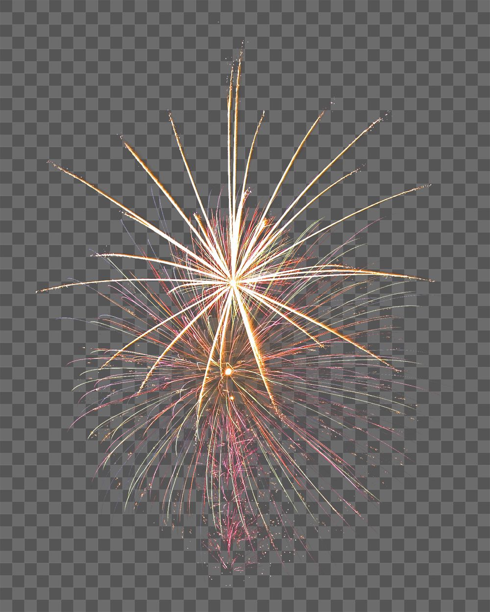 Png two fireworks black sky, transparent background