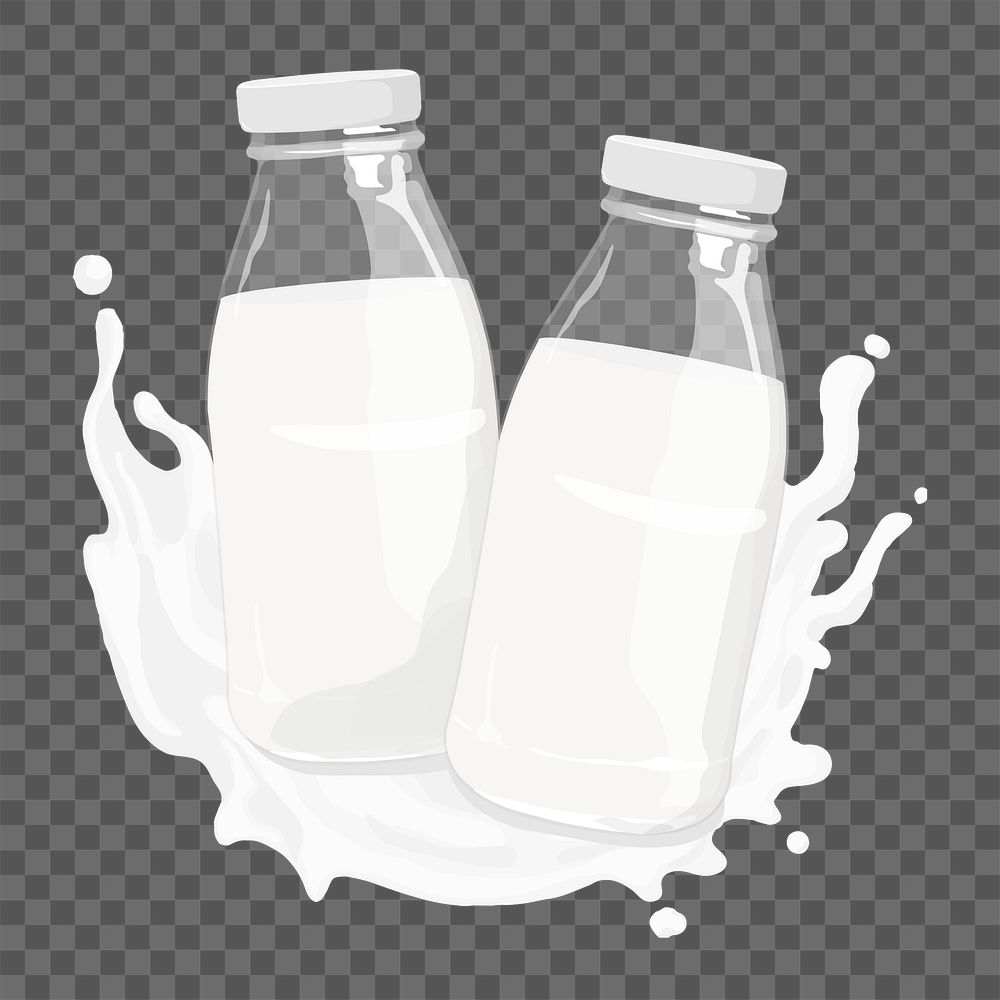 Milk bottles png dairy beverage illustration, transparent background