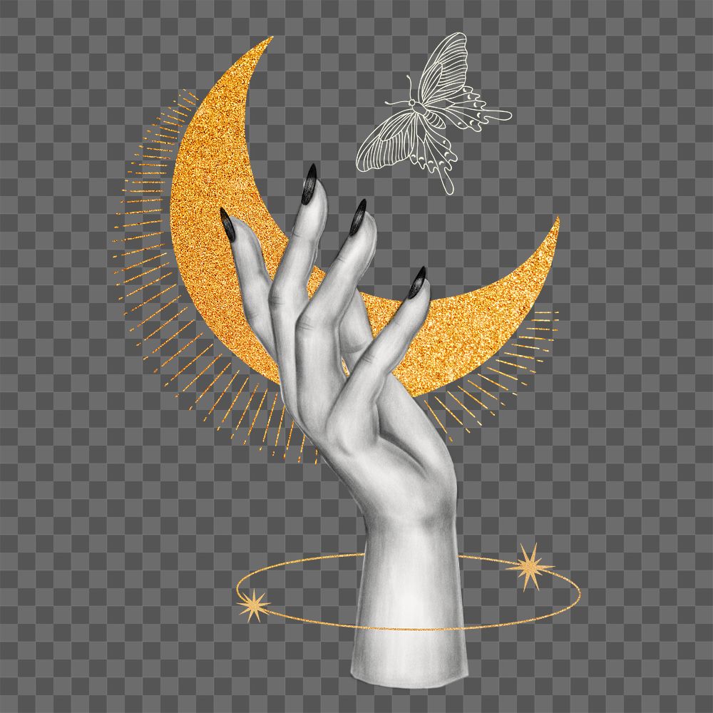 Png crescent moon, spiritual illustration remix, transparent background