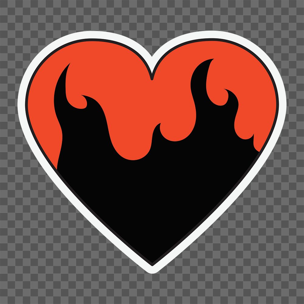 Fiery heart png, love illustration, transparent background