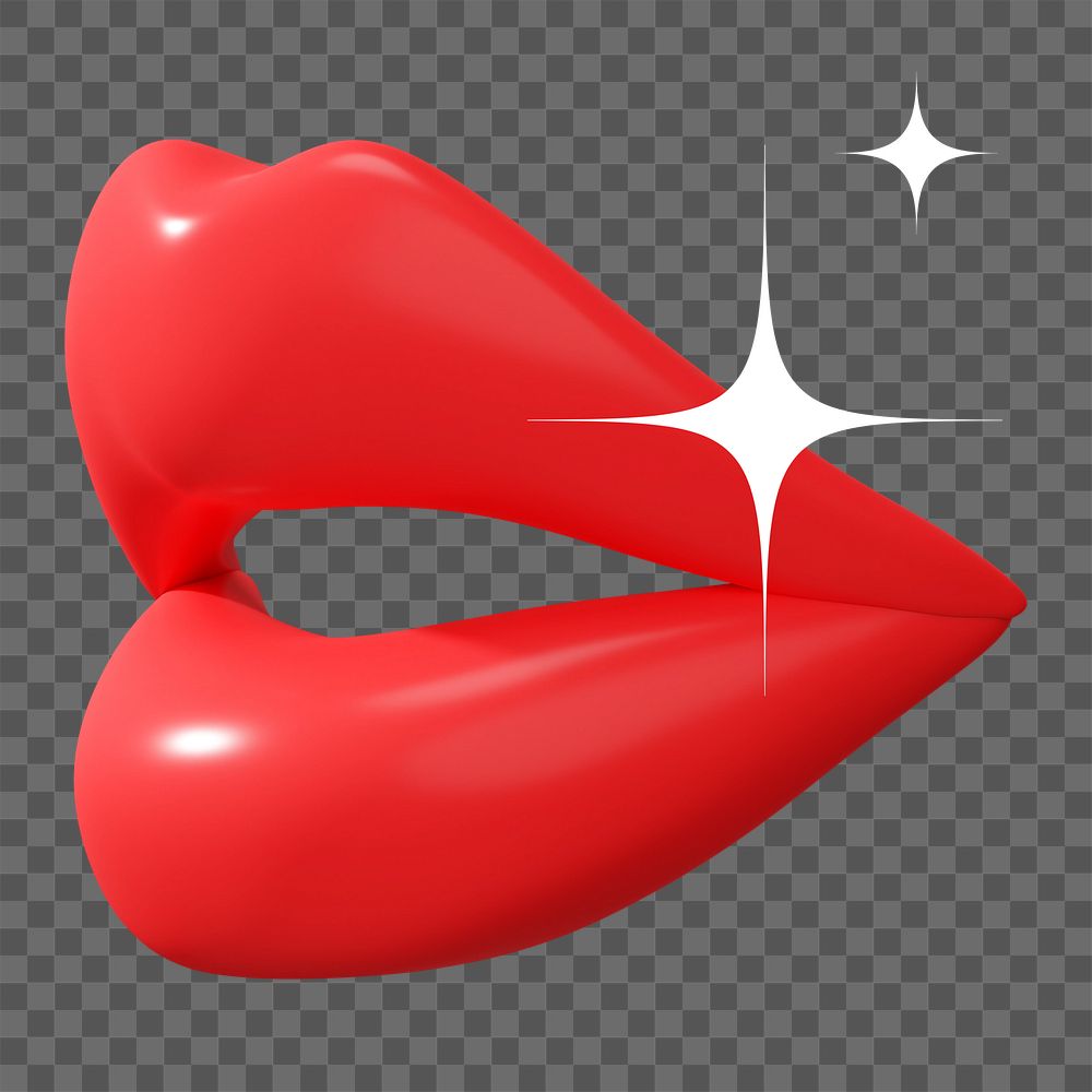 Woman's red lips png, 3D sparkly illustration, transparent background