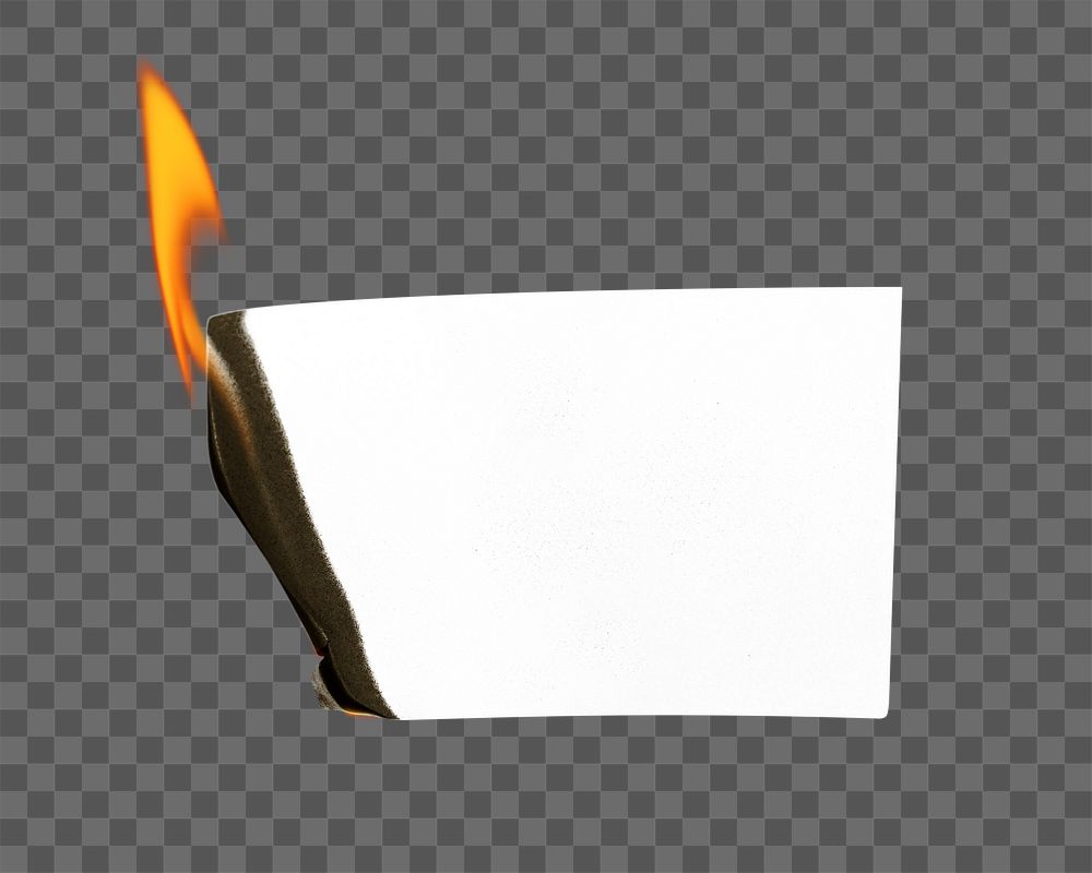 PNG white business card, burning flame sticker, transparent background