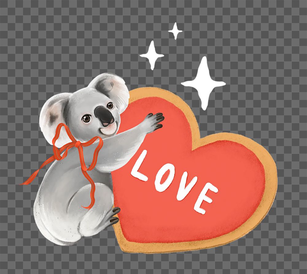 Koala heart png sticker, animal illustration, transparent background