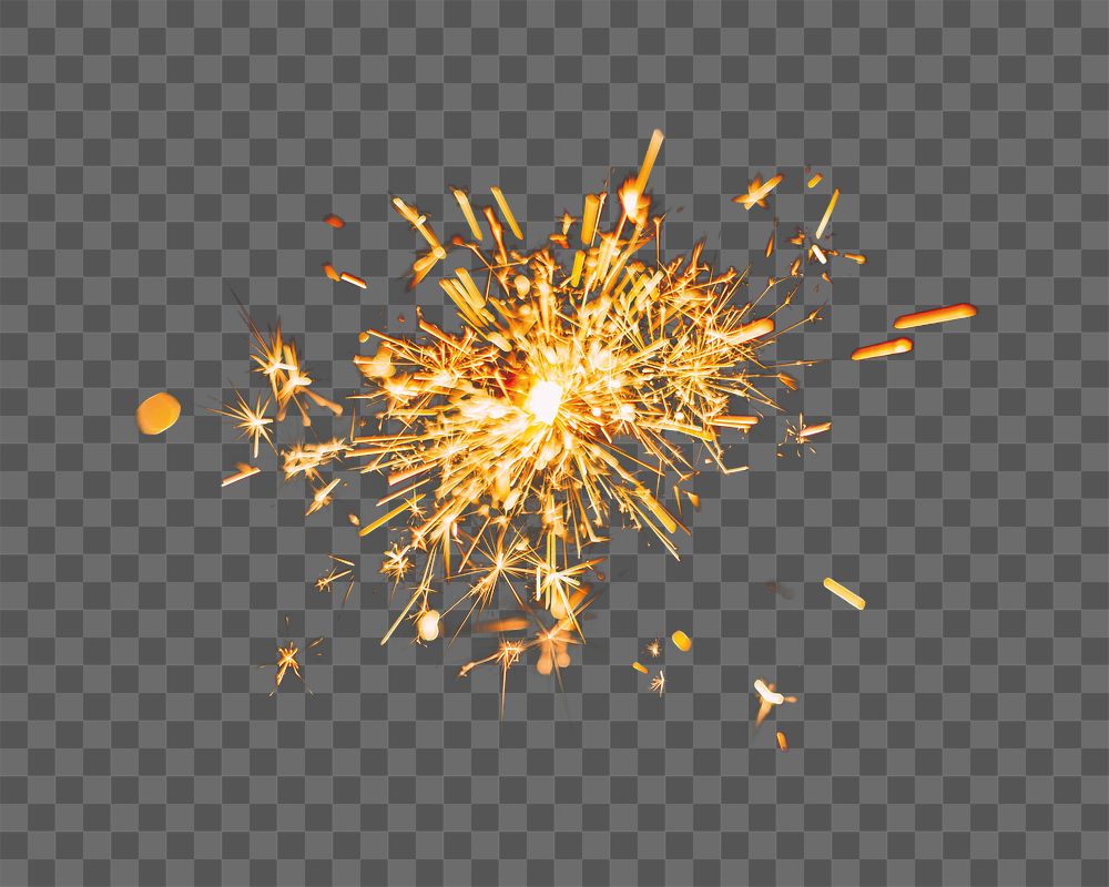 Golden sparkler burning png sticker, transparent background