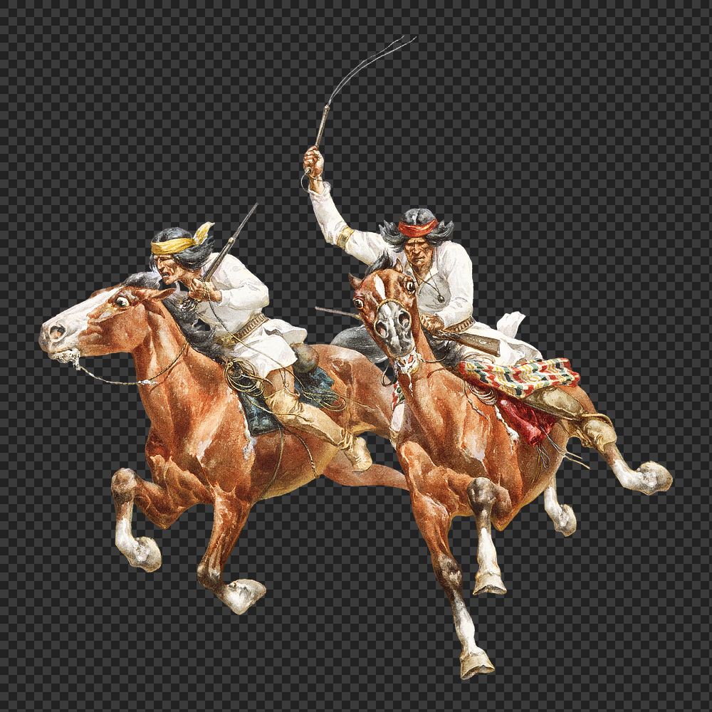 Apache oh horse png watercolor illustration element, transparent background. Remixed from Herman Wendelborg Hansen artwork…