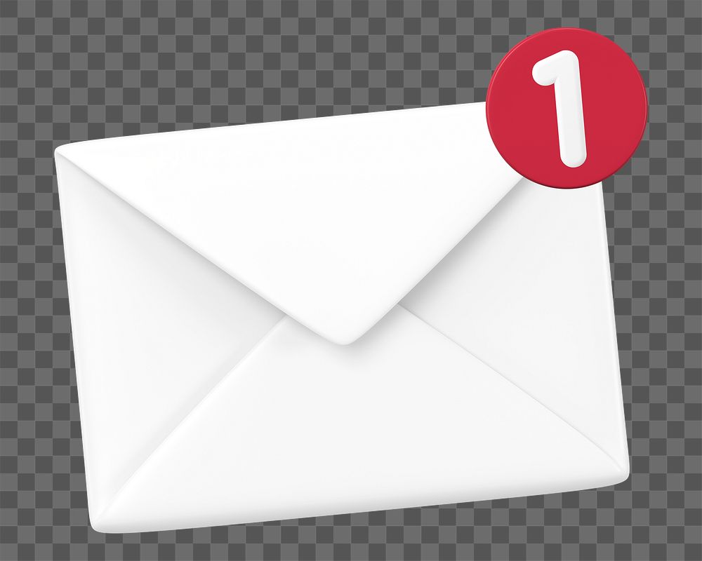 Email notification png icon, 3D rendering envelope illustration on transparent background