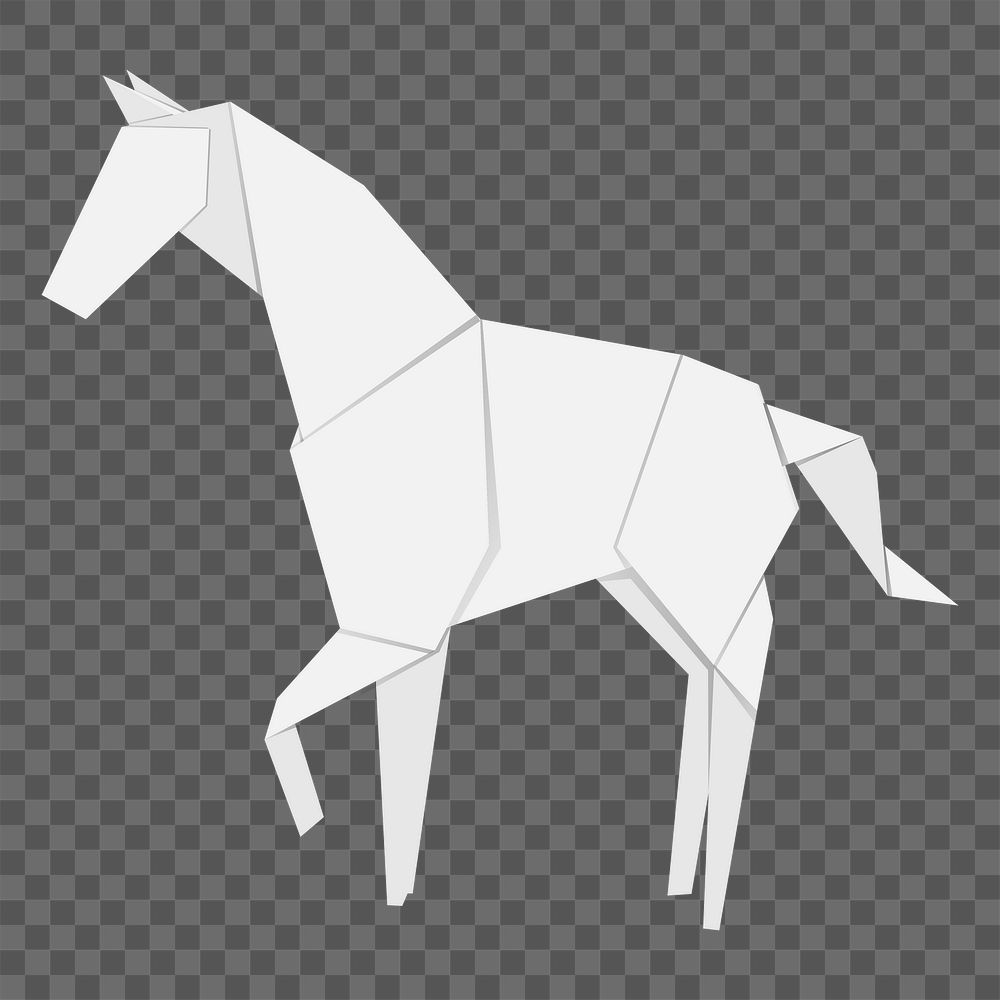 Png white horse origami element, transparent background