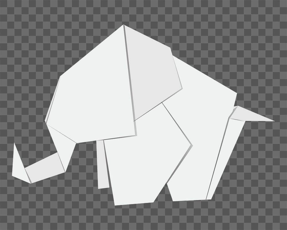 Png white elephant origami element, transparent background