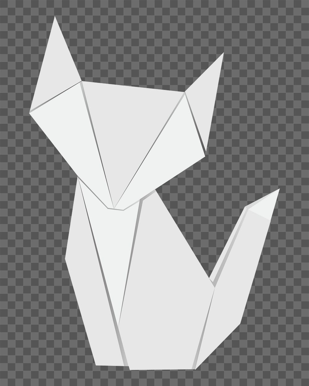 Png white fox origami element, transparent background