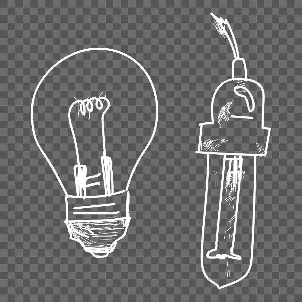 Png white light bulbs doodle design element, transparent background