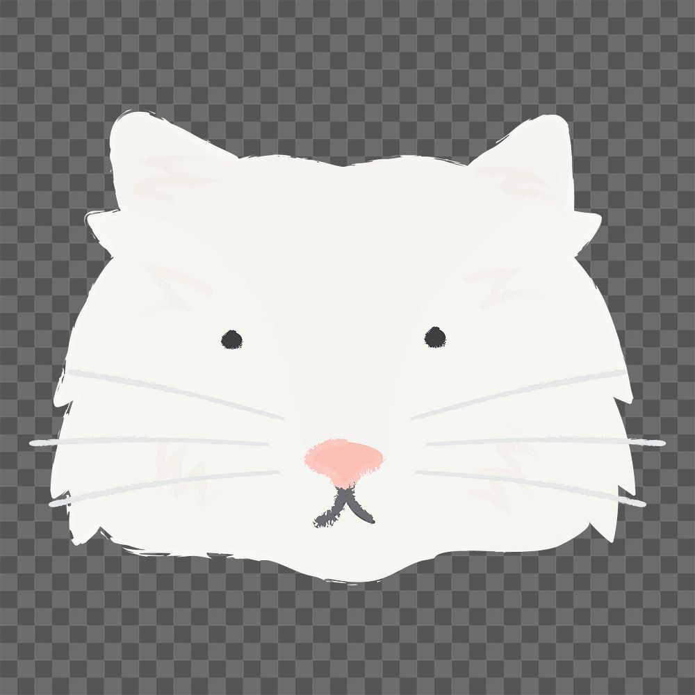 Png white cat hand drawn sticker, transparent background