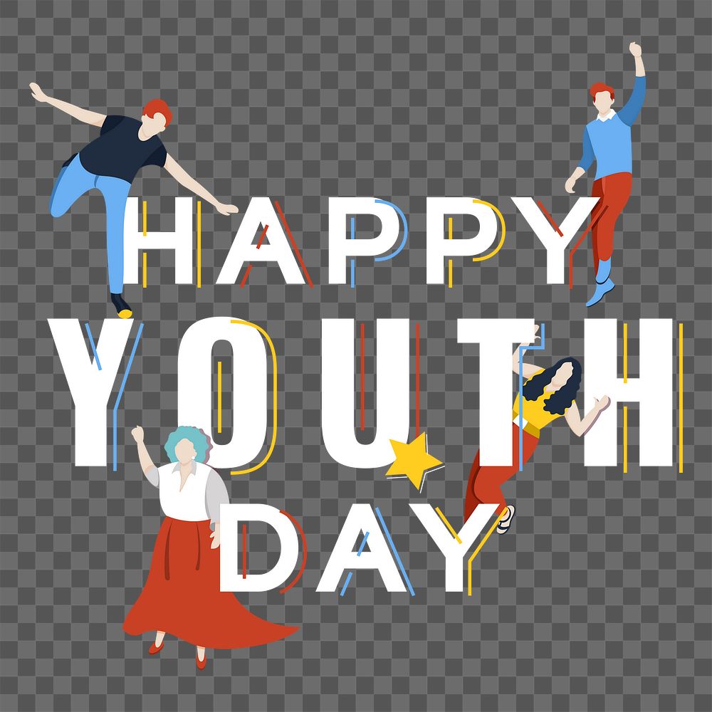 Happy International Youth Day png text, transparent background