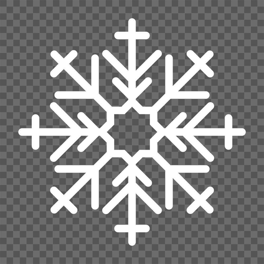 Png white single snowflake element, transparent background