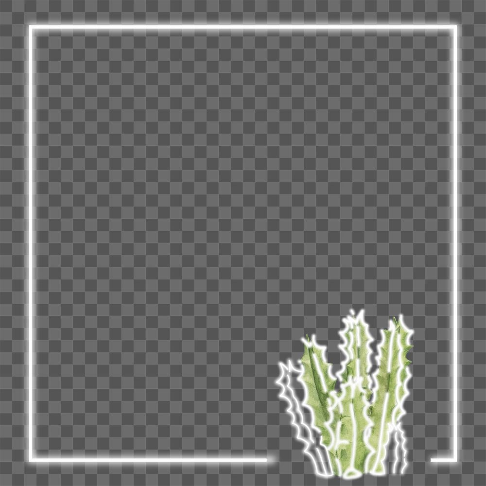 Neon plant png frame, transparent background
