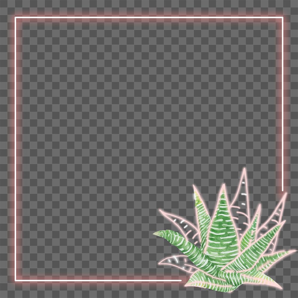 Neon plant png frame, transparent background