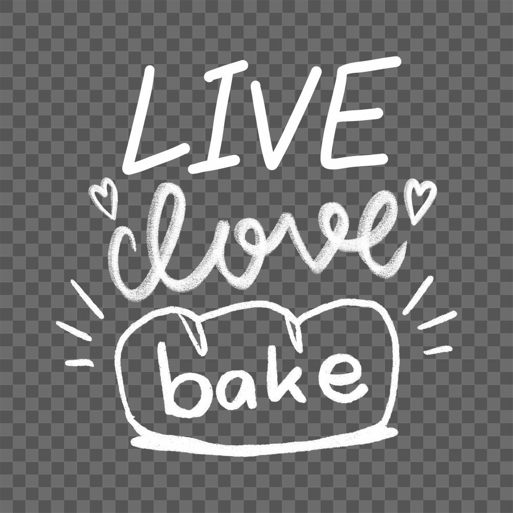 Live love bake png word, transparent background