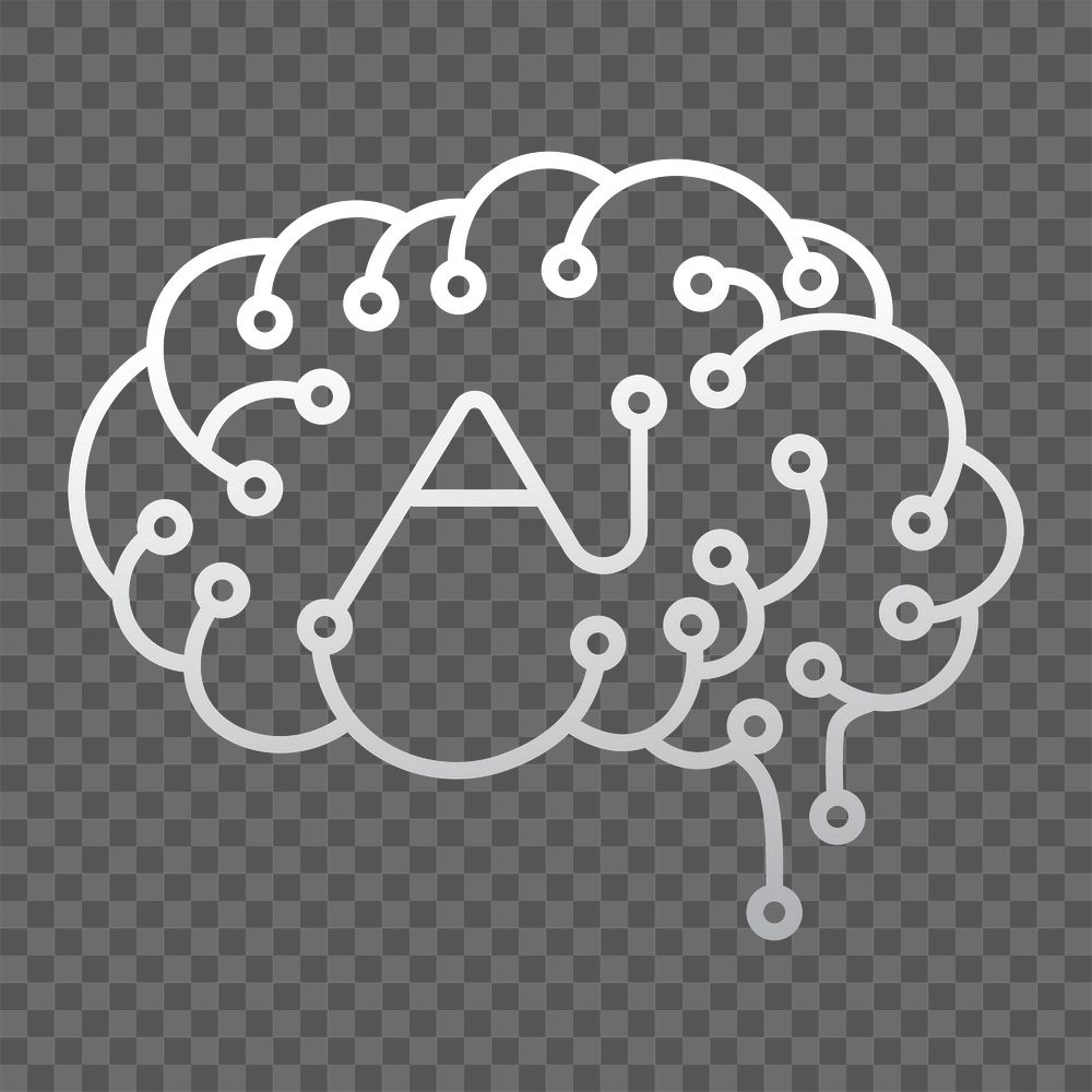 Artificial intelligence icon png, brain icon illustration on transparent background 