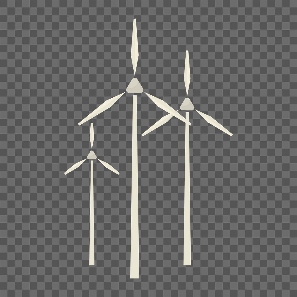 Wind turbines icon png,  transparent background 