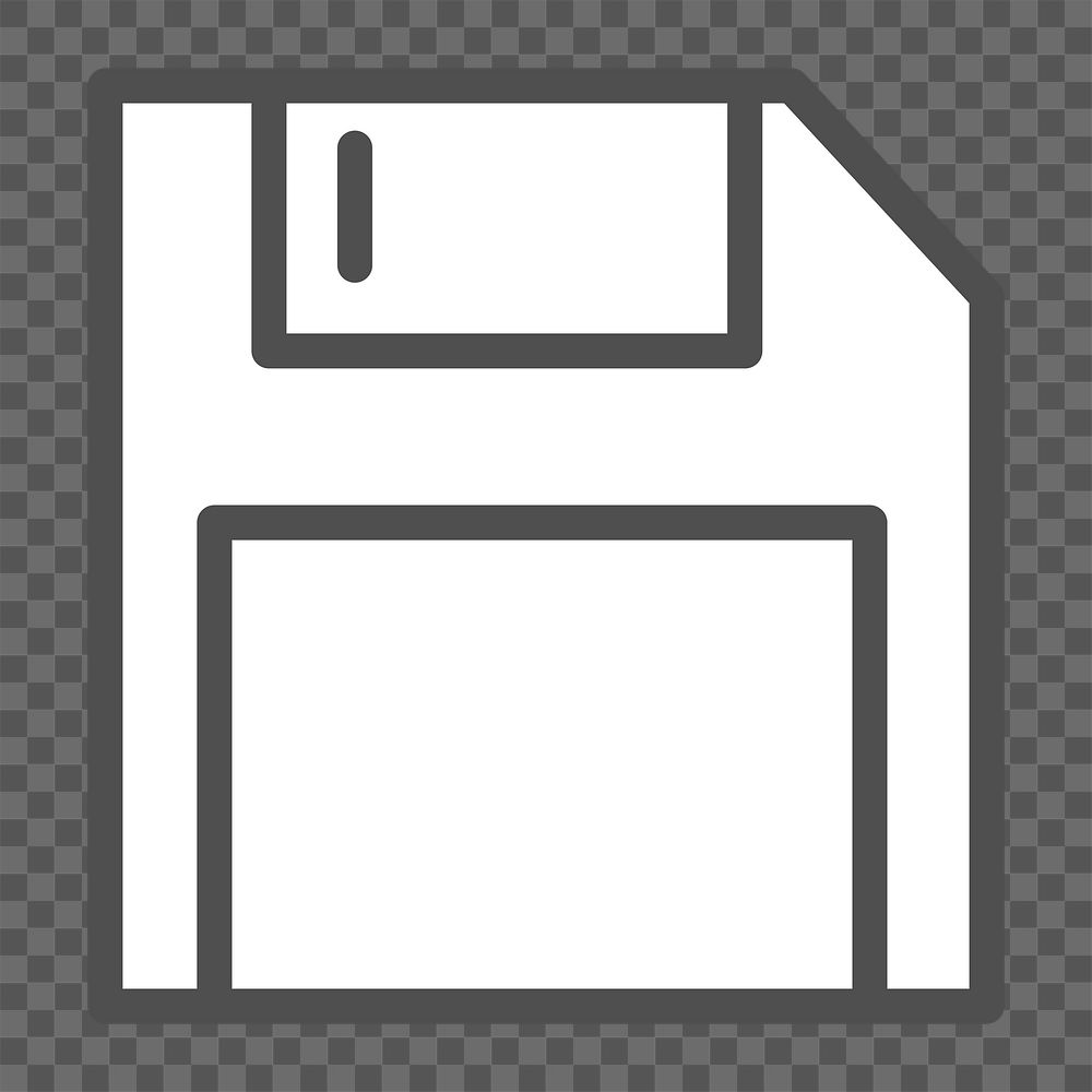 Floppy disk icon png, line art illustration on  transparent background 