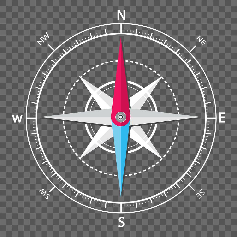 Png white outline compass design element, transparent background