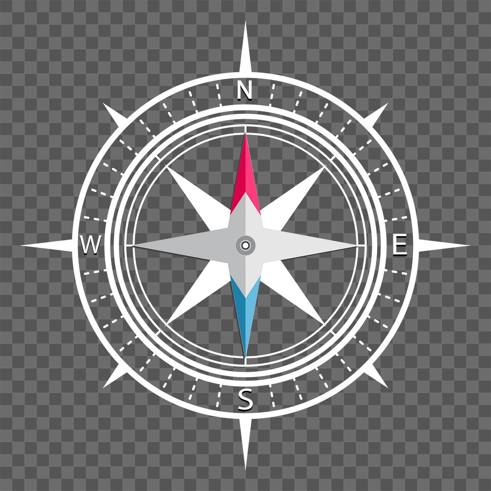 Png outline compass design element, transparent background