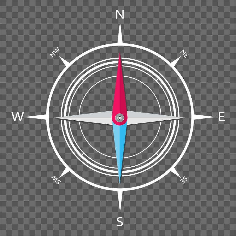 Png outline compass design element, transparent background