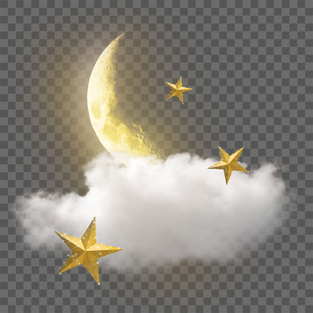 Moon & stars png sticker, aesthetic design, transparent background