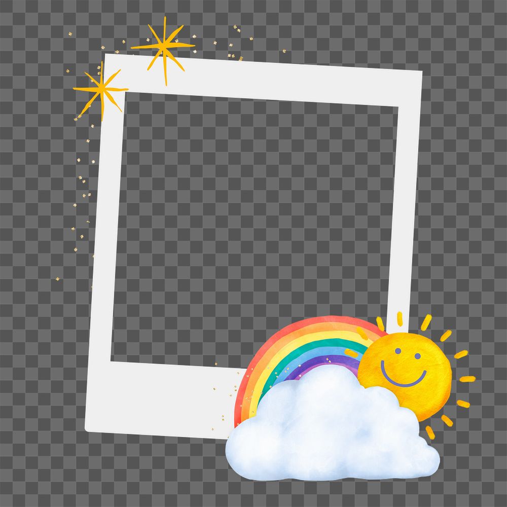 Cute rainbow png frame, retro instant film on transparent background