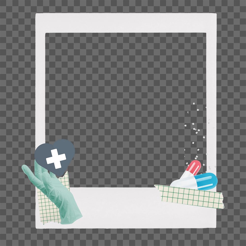 Health aesthetic png frame, retro instant film on transparent background