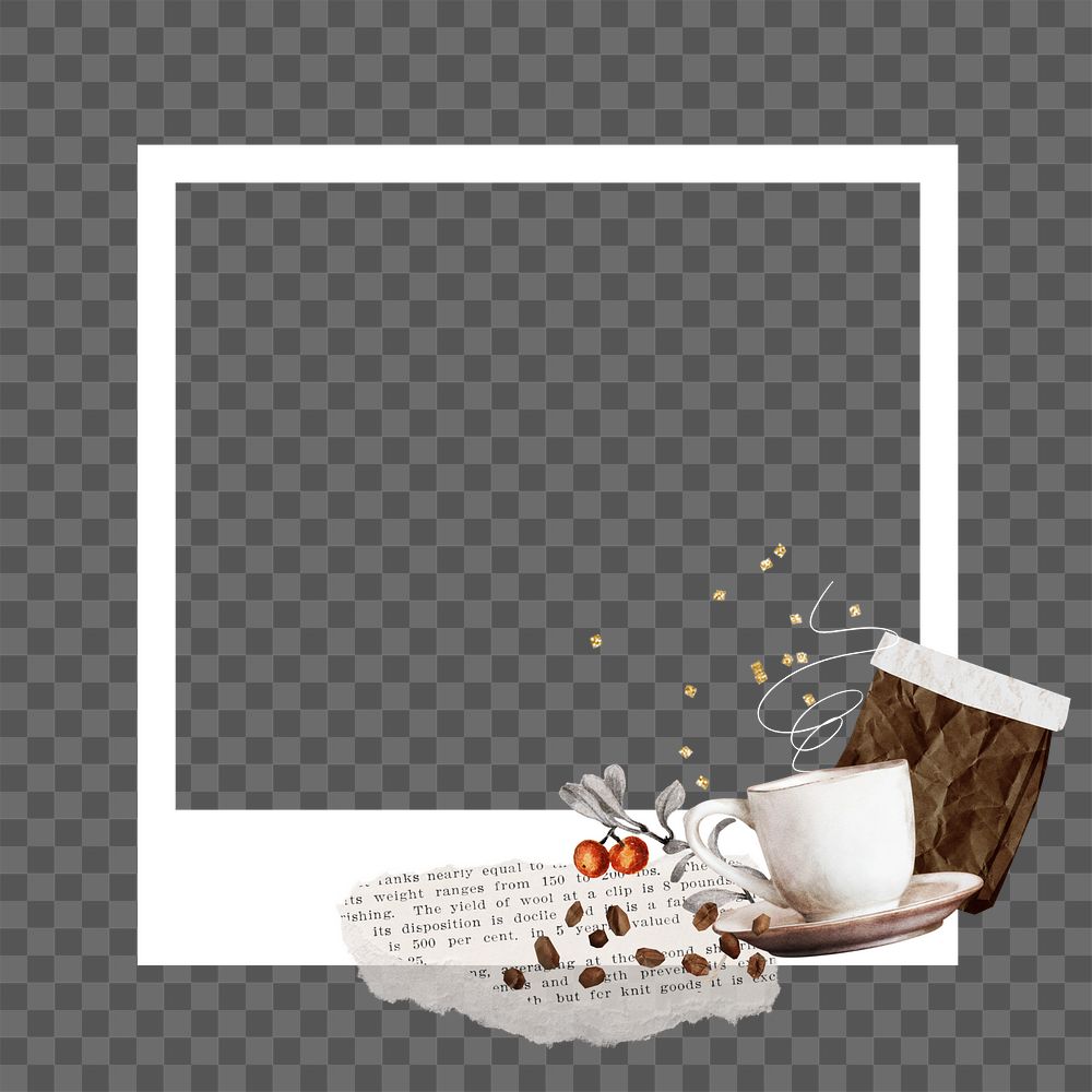 Coffee aesthetic png instant photo frame, transparent background