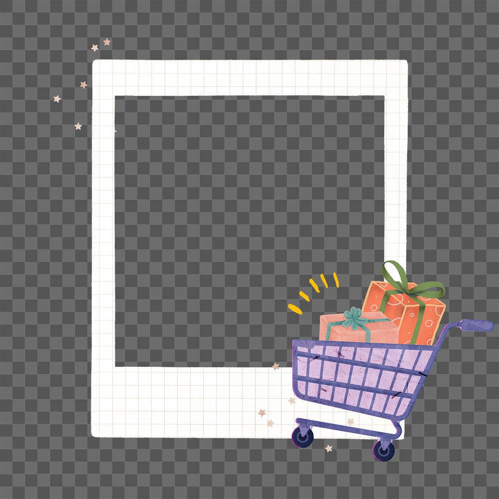 Gift shopping png frame, retro instant film on transparent background