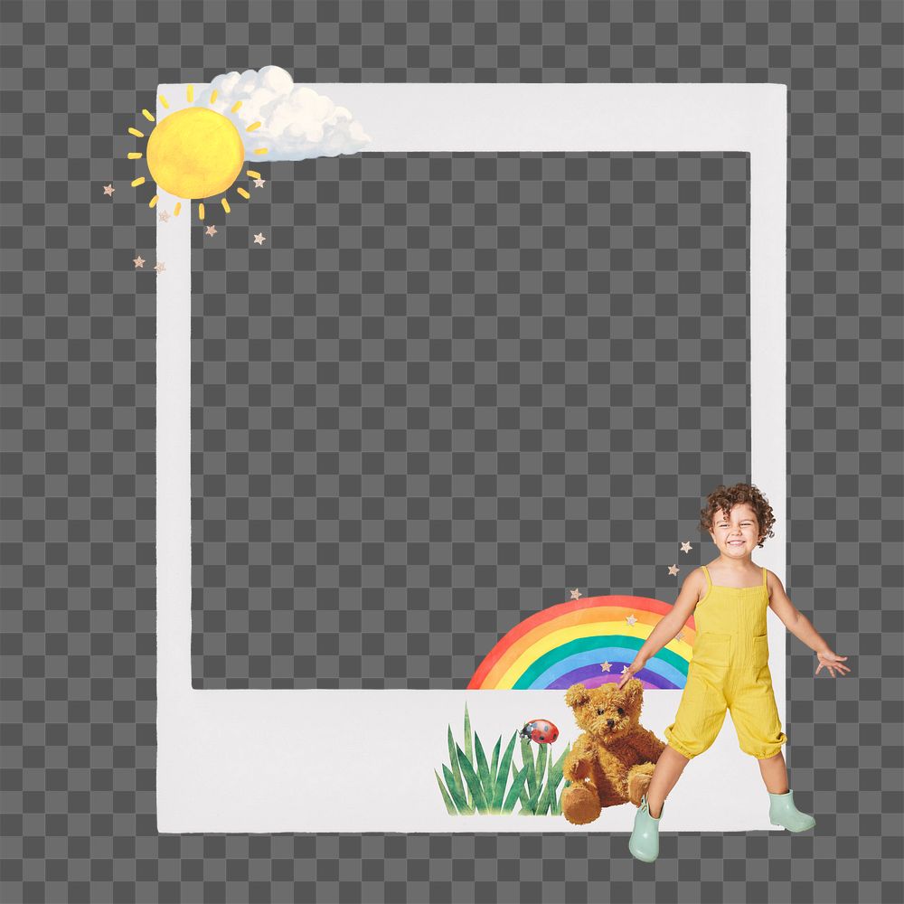 Cute childhood png frame, retro instant film on transparent background