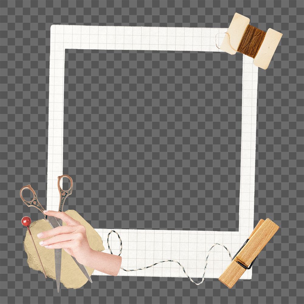 Crafting aesthetic png frame, retro instant film on transparent background