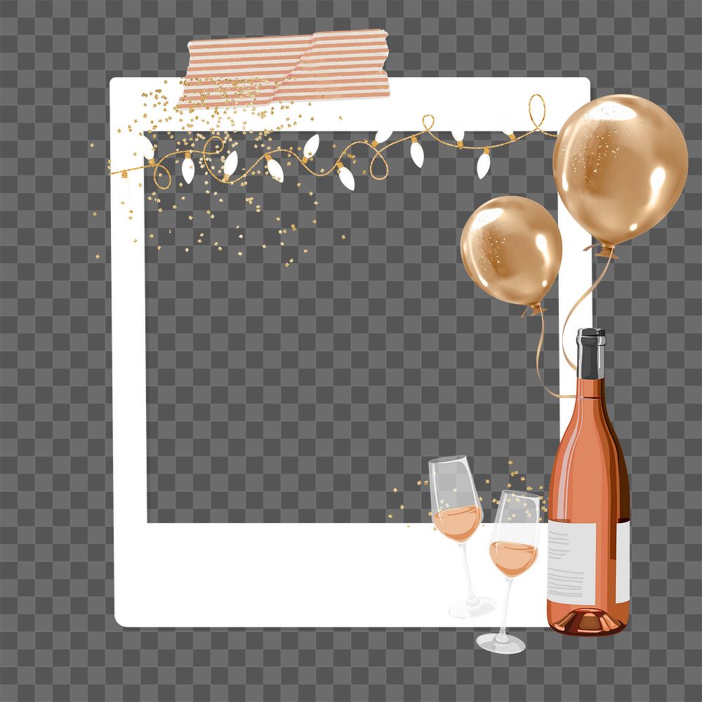 Aesthetic champagne png frame, instant photo film, transparent background