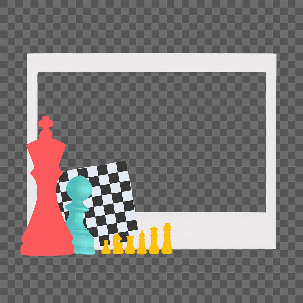 Chessboard png frame, retro instant film on transparent background