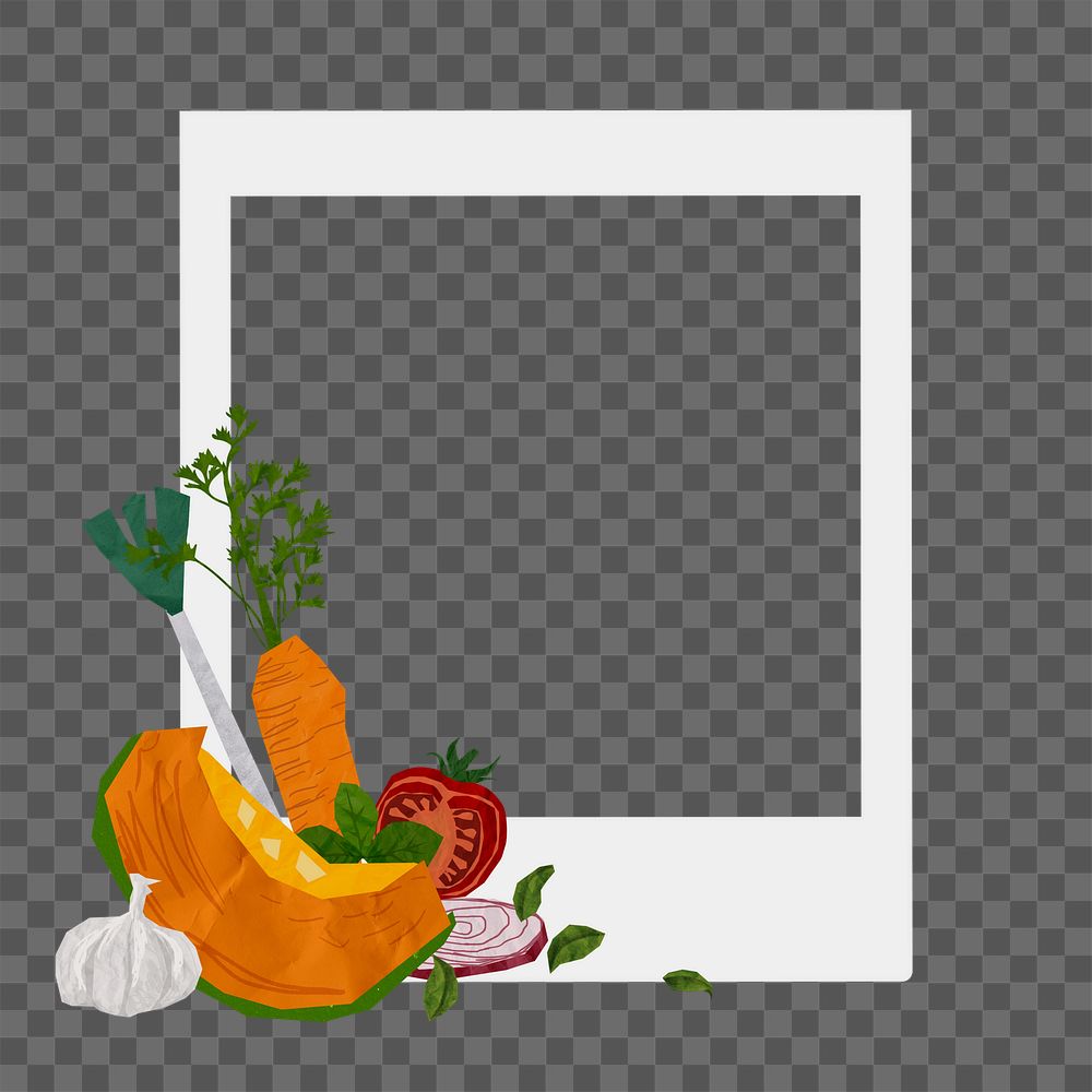 Cute vegetables png instant photo frame, transparent background