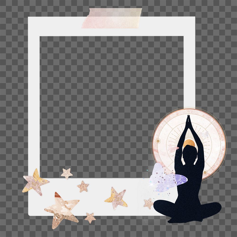 Yoga aesthetic png frame, retro instant film on transparent background