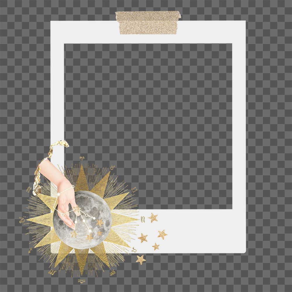 Astrology aesthetic png frame, retro instant film on transparent background