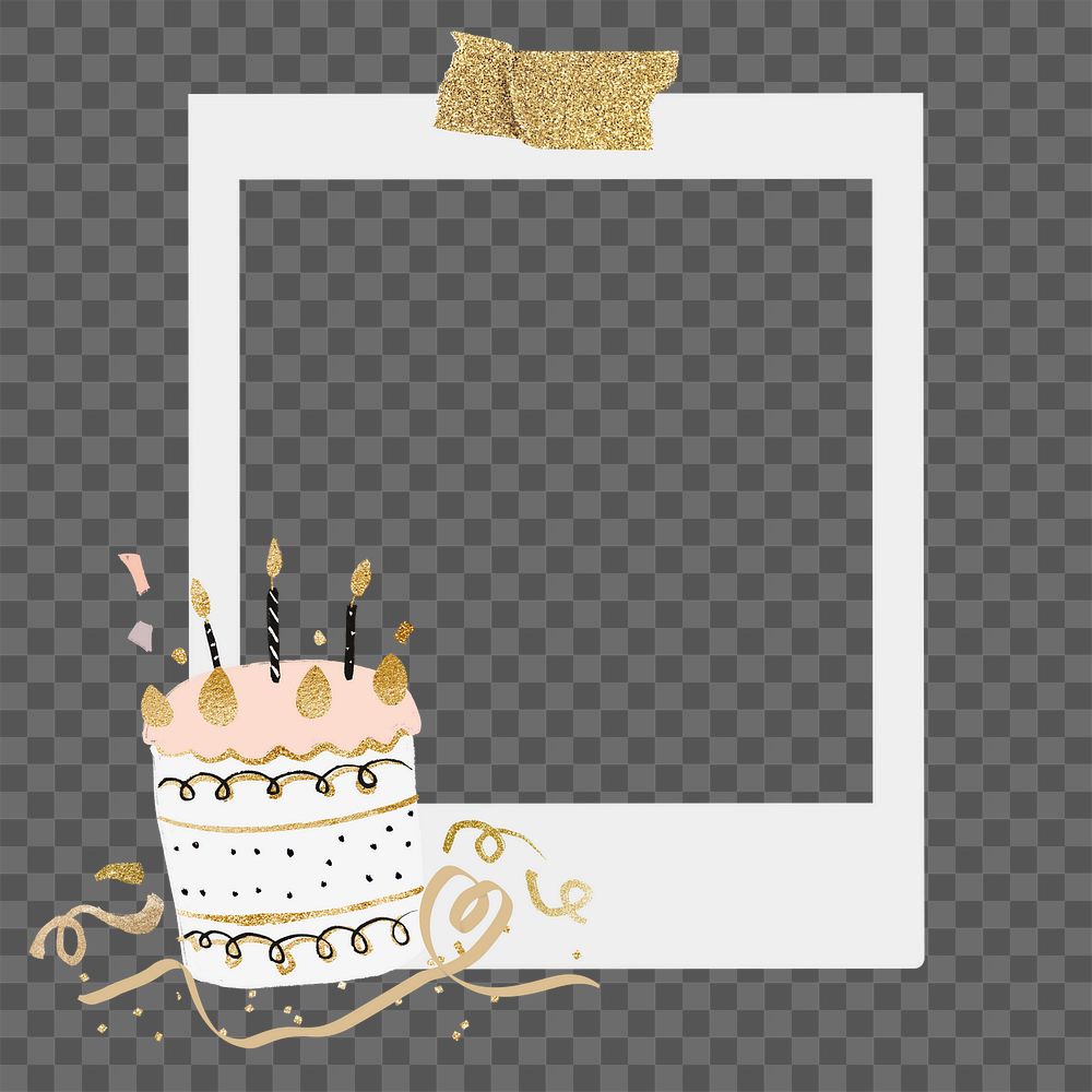Birthday cake png frame, instant photo film, transparent background